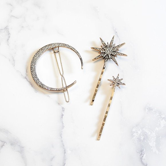 Accessories Moon And Stars Crystal Vintage Style Hair Pins